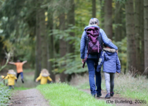 Wandelende mensen in het bos